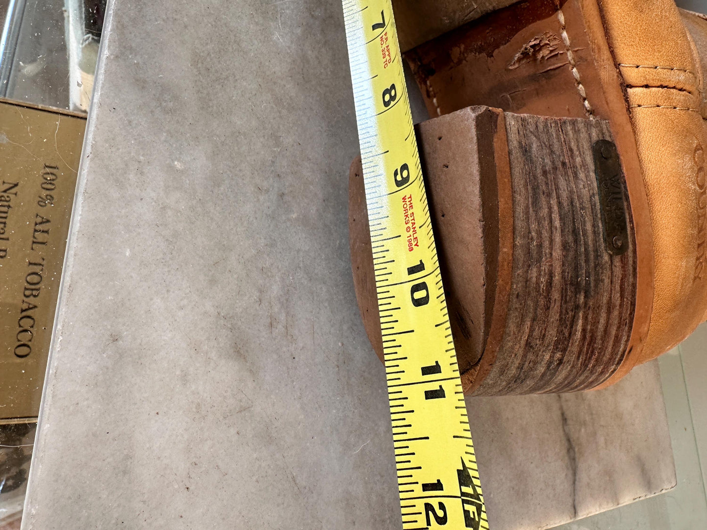 Vintage Wild Country Tan Leather Campus Boots – Wooden Stacked Heel 1970s - Women's 11D