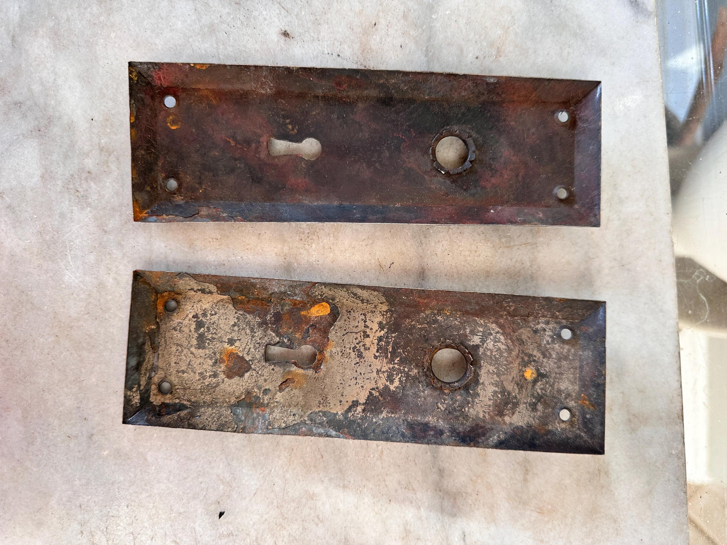 Antique Iron Rim Lock Set with Porcelain Knobs and Skeleton Key