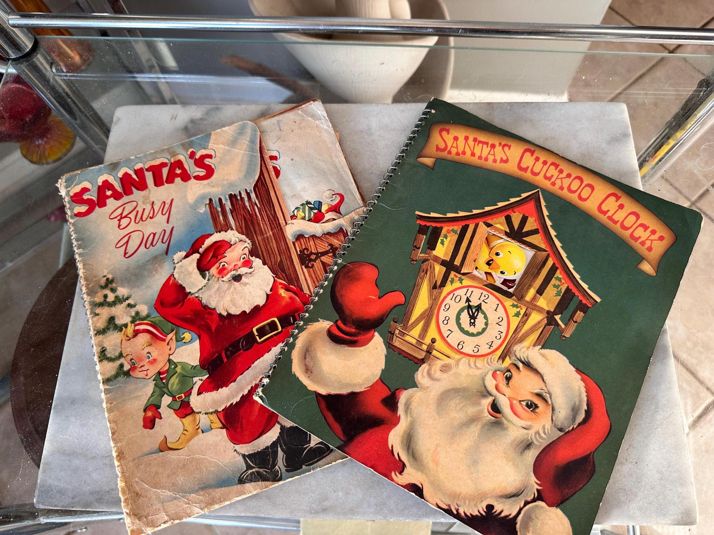 Vintage 1953 Santa's Busy Day First Edition, 1954 Santa's Cuckoo Clock Books