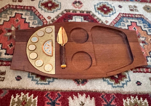 Wyncraft Teak Charcuterie Board with Cheese Knife – Mid-Century Modern Serving Tray