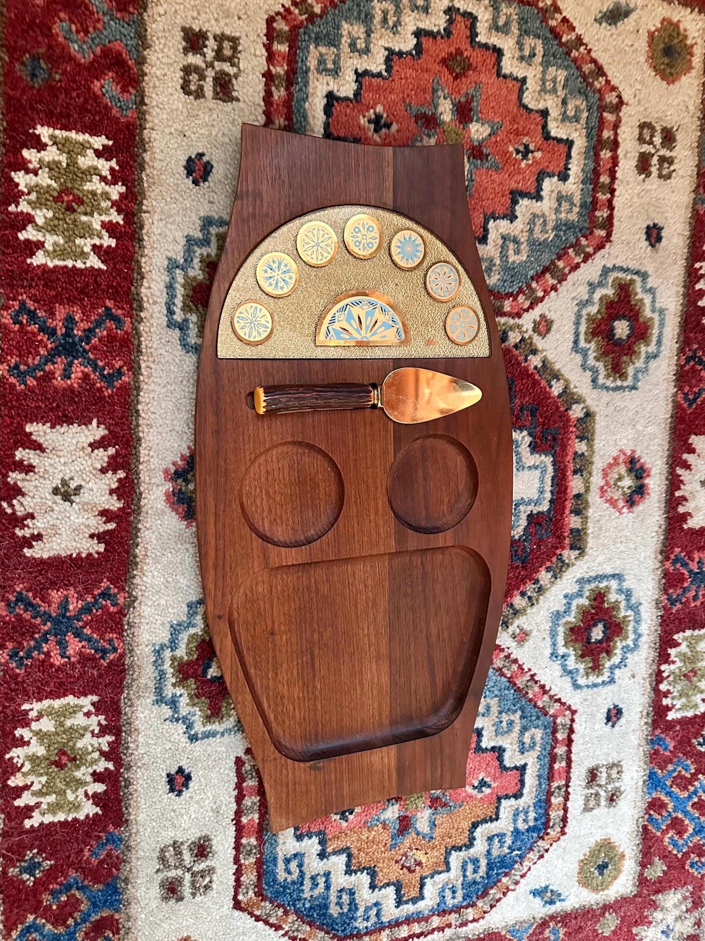 Wyncraft Teak Charcuterie Board with Cheese Knife – Mid-Century Modern Serving Tray