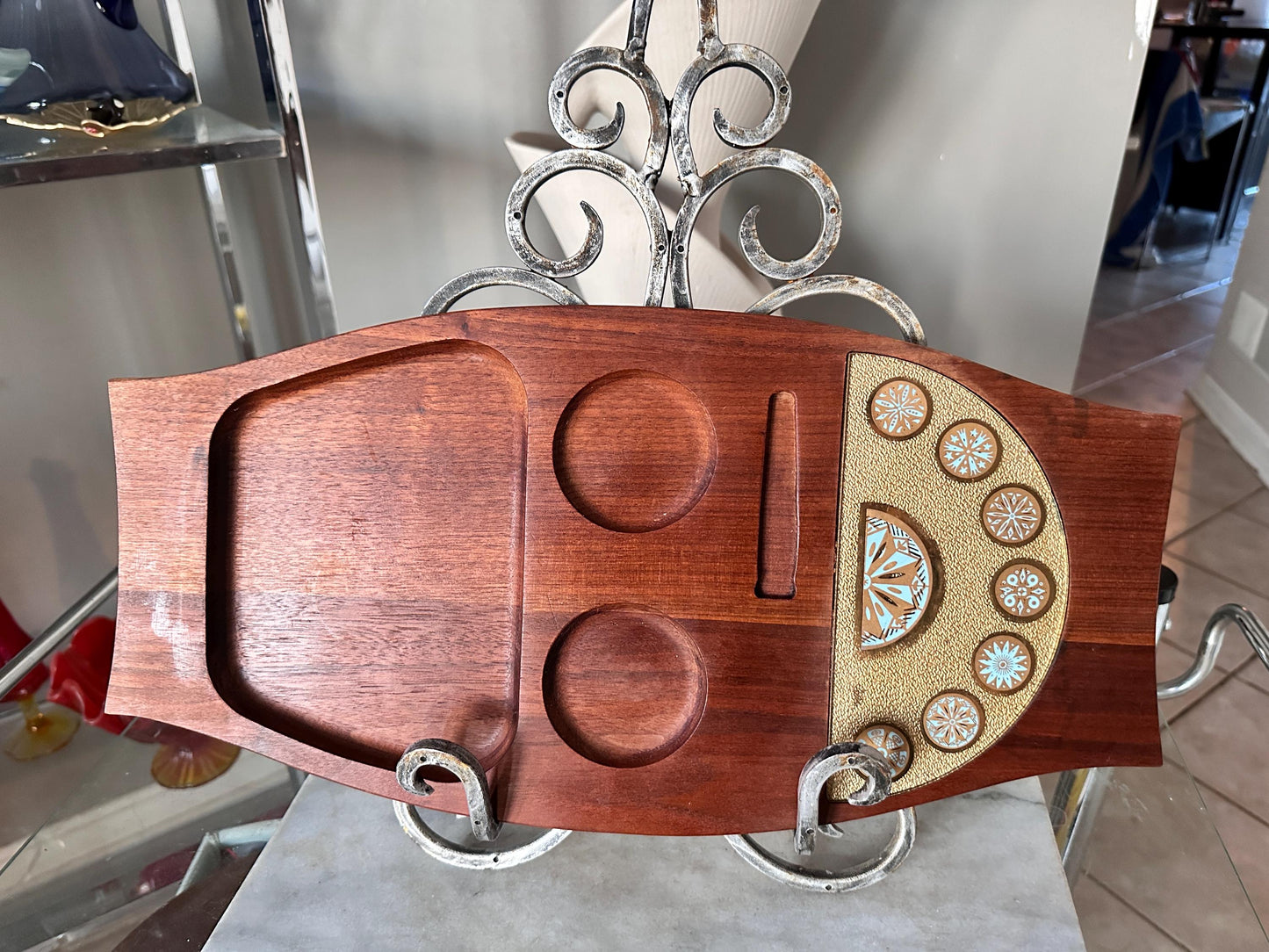 Wyncraft Teak Charcuterie Board with Cheese Knife – Mid-Century Modern Serving Tray