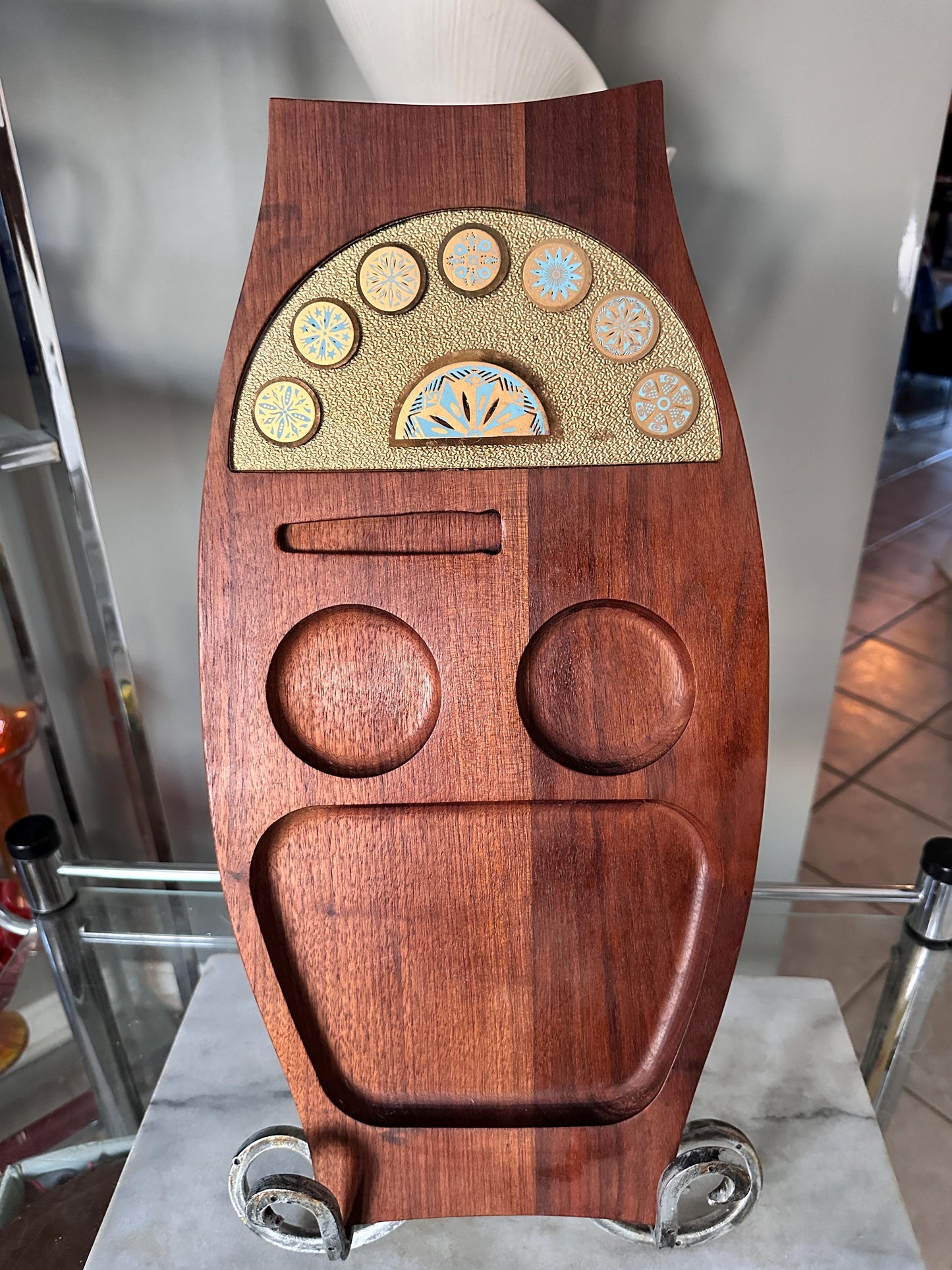 Wyncraft Teak Charcuterie Board with Cheese Knife – Mid-Century Modern Serving Tray