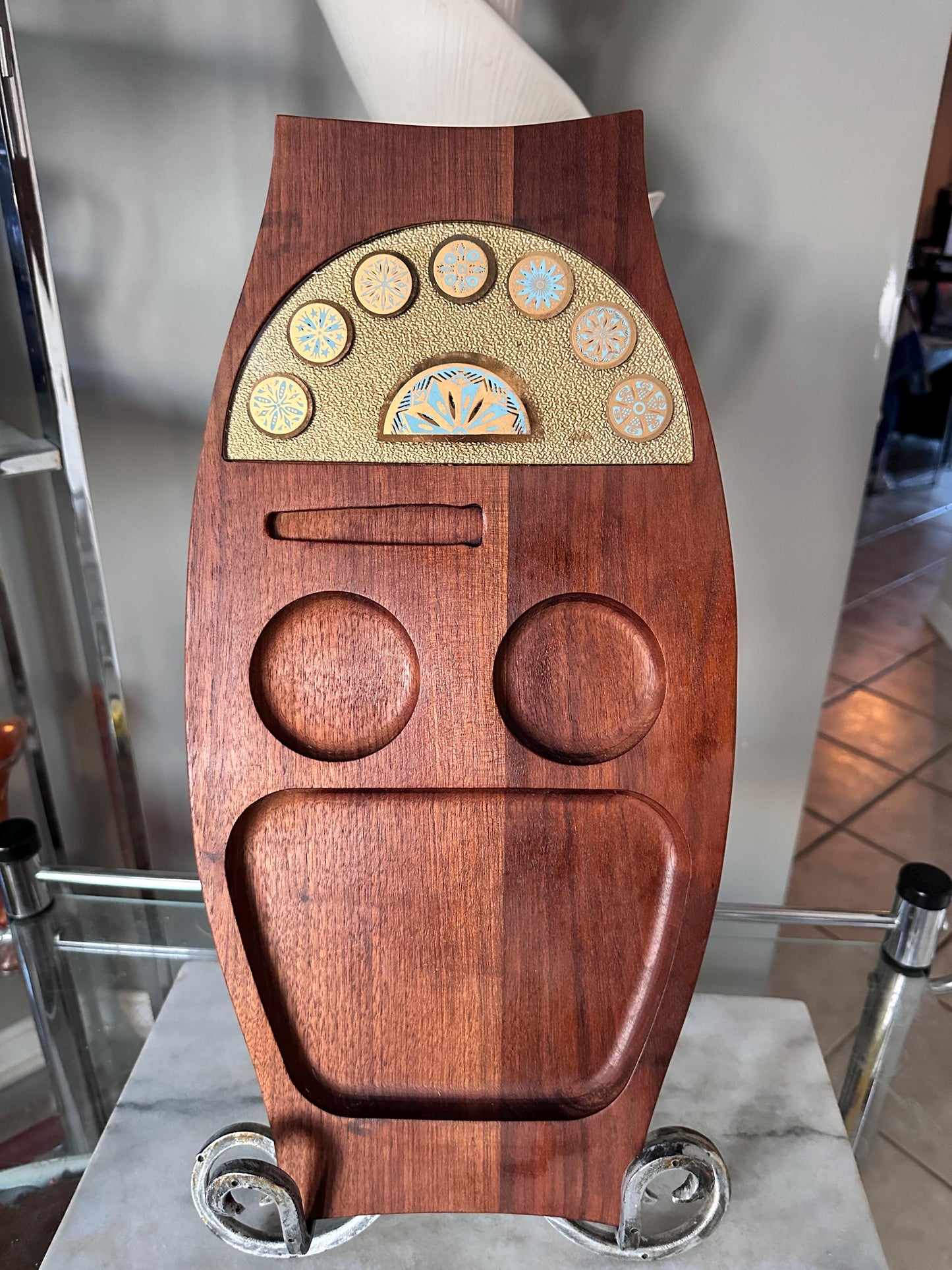 Wyncraft Teak Charcuterie Board with Cheese Knife – Mid-Century Modern Serving Tray