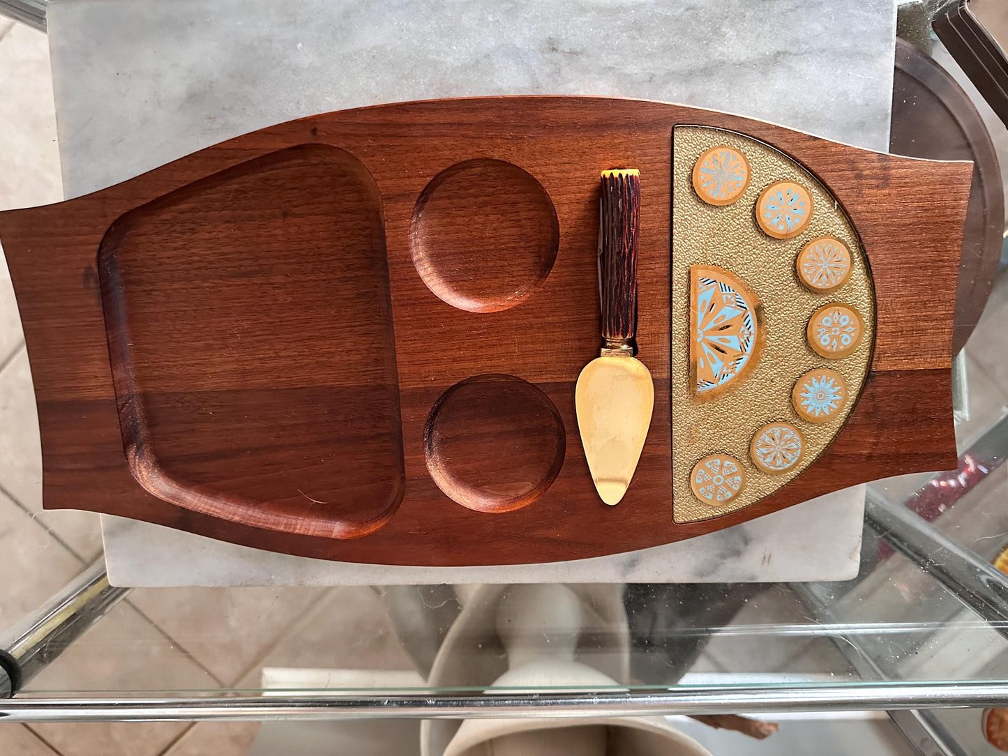 Wyncraft Teak Charcuterie Board with Cheese Knife – Mid-Century Modern Serving Tray