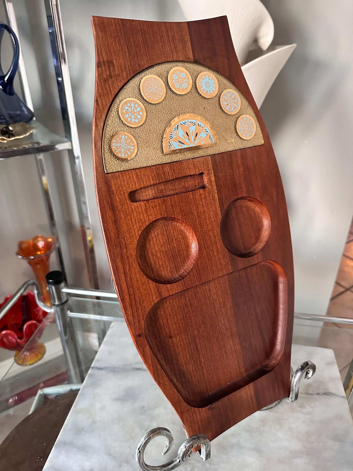 Wyncraft Teak Charcuterie Board with Cheese Knife – Mid-Century Modern Serving Tray