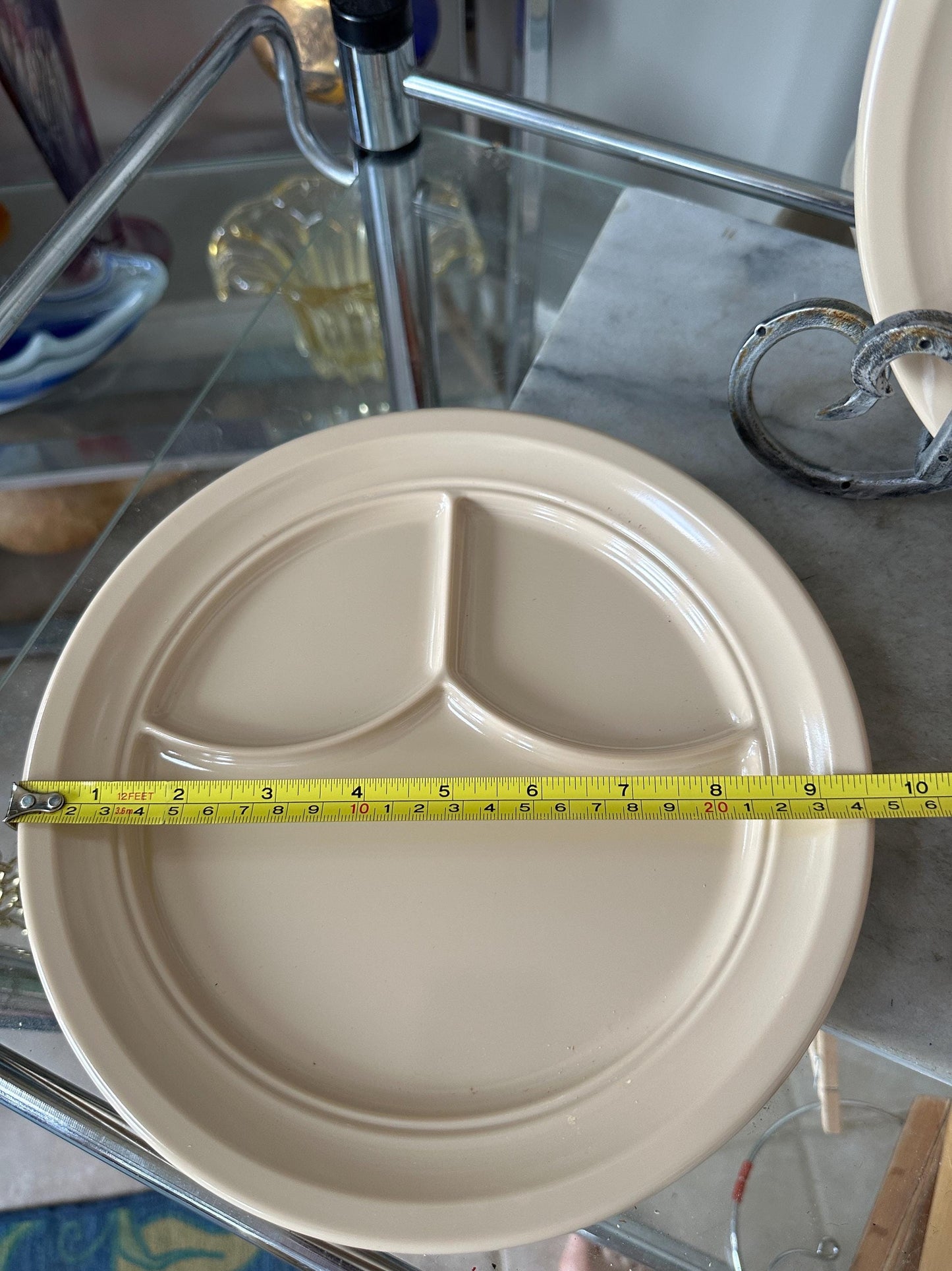 Vintage Dallasware Divided Plates | Tan Melamine Melmac Divided Dishes | Set of 4 | MCM Dinnerware | Retro Camping Dishes