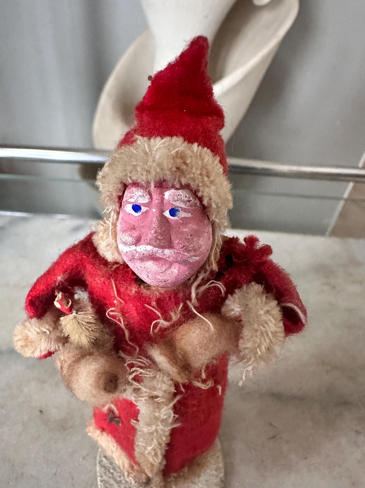 Antique Felt & Spun Cotton Christmas Santa Clau