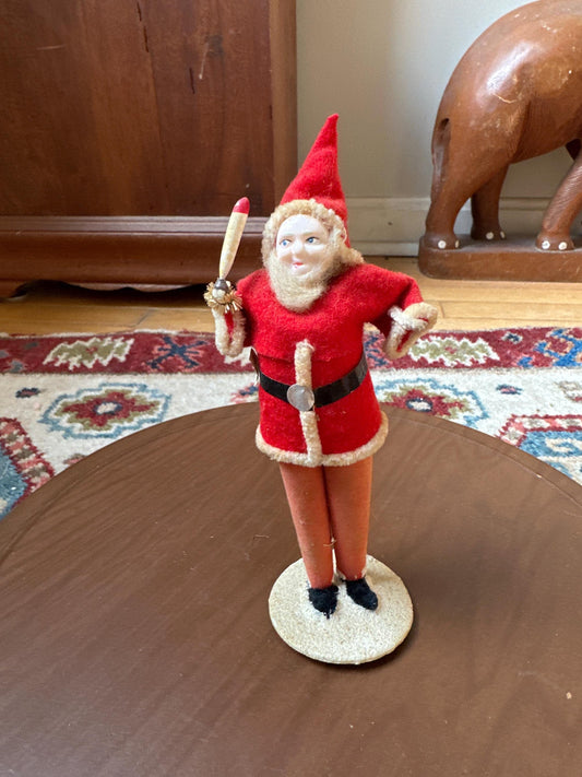 Vintage Pipe Cleaner Santa Figurine 7” Antique Felt Coat Japan