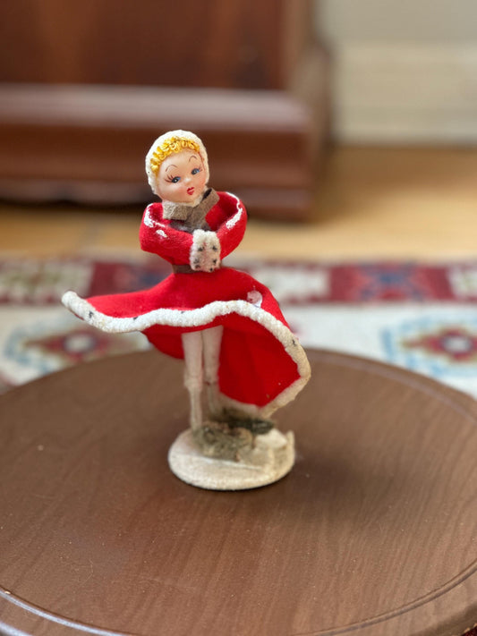 Vintage Felt Chenille Ice Skater Figurine – Mid Century Japan Holiday Decor