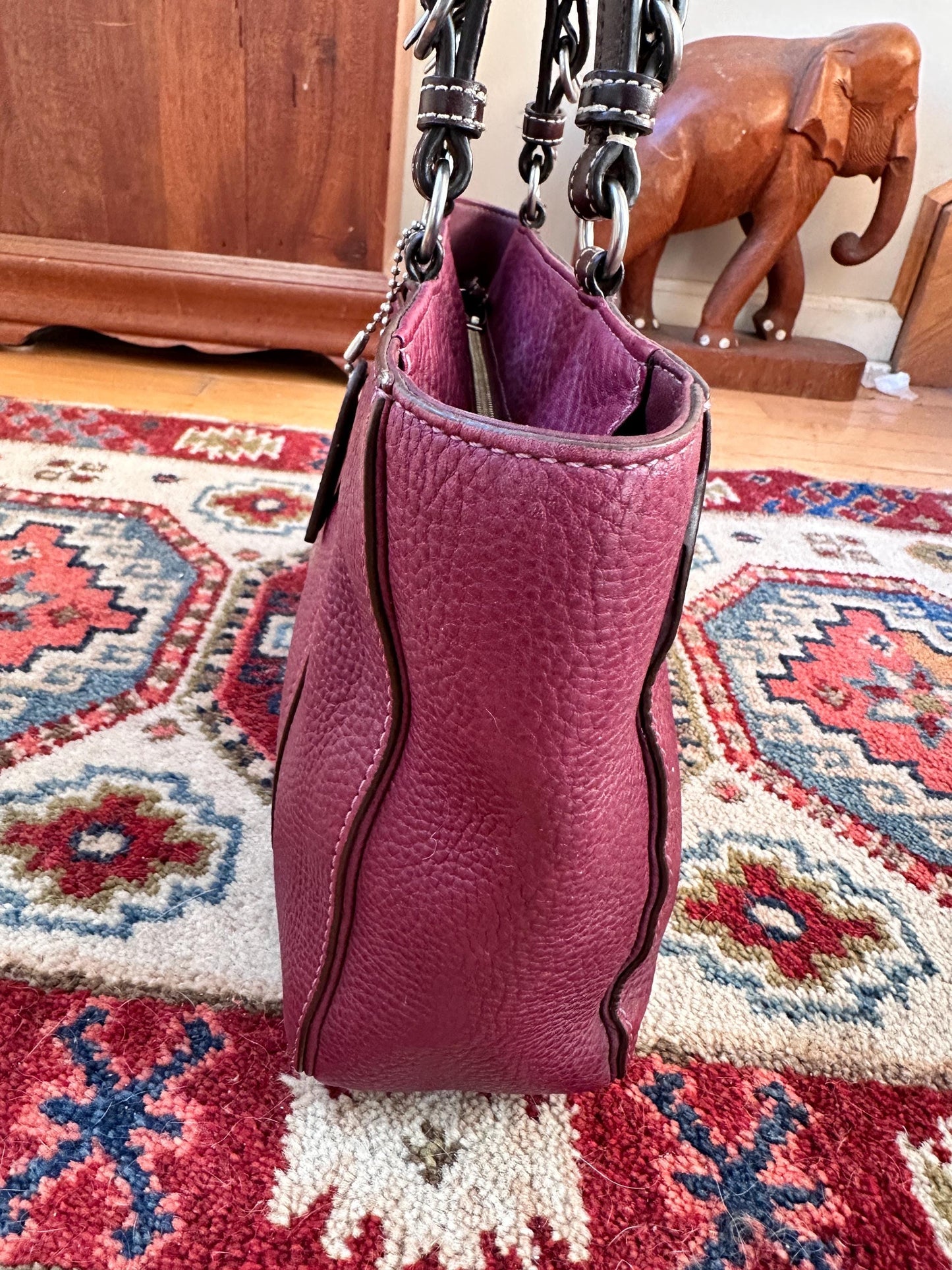 Vintage Chelsea Top Handle Handbag | Burgundy Pebbled Leather Purse | Structured 1980s-1990s Bag