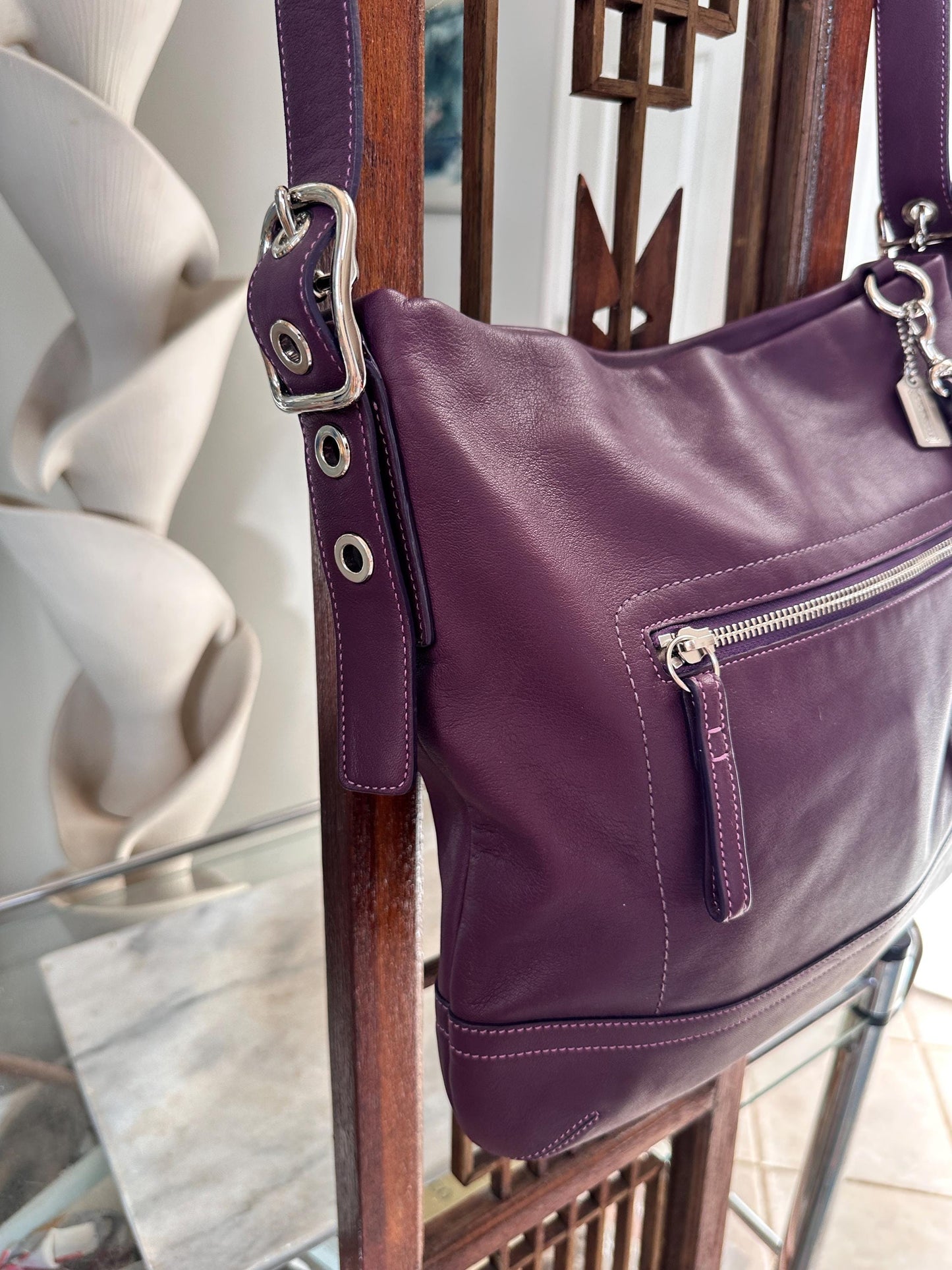 Vintage Coach Soho Deep Purple Leather Shoulder Bag | Y2K Era Handbag