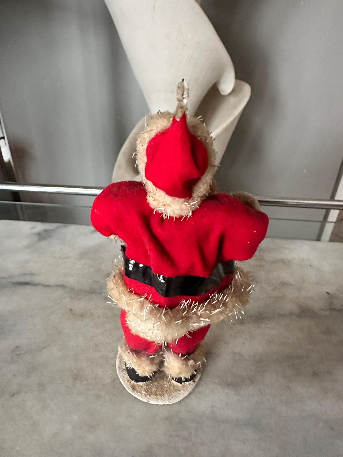 Vintage 1950s Felt Chenille Santa Figurine – Papier-Mâché Face, Mica Glitter, Japan