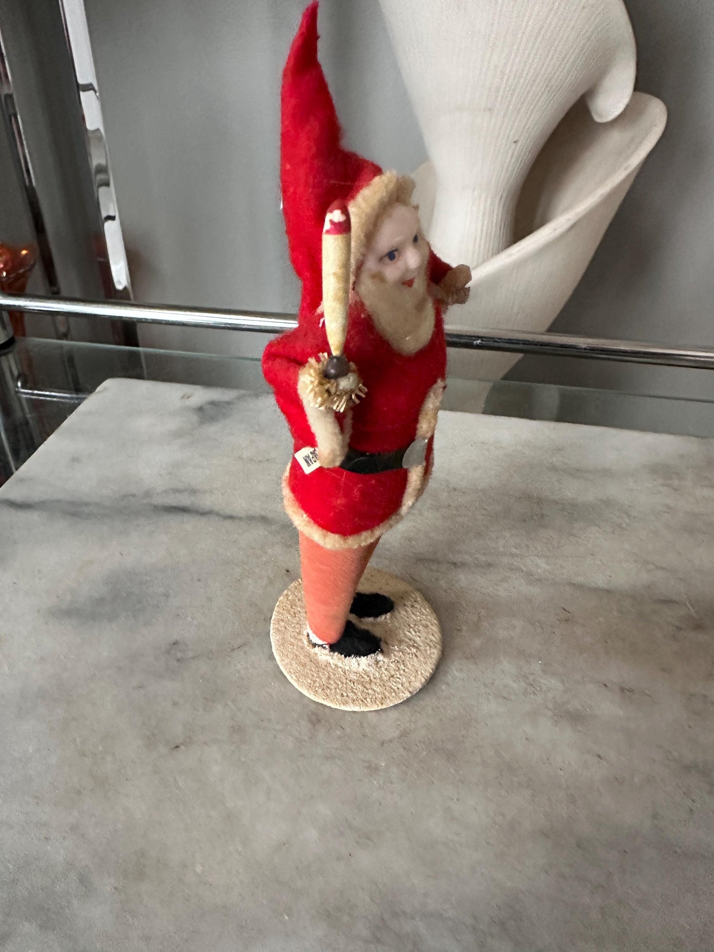 Vintage Pipe Cleaner Santa Figurine 7” Antique Felt Coat Japan