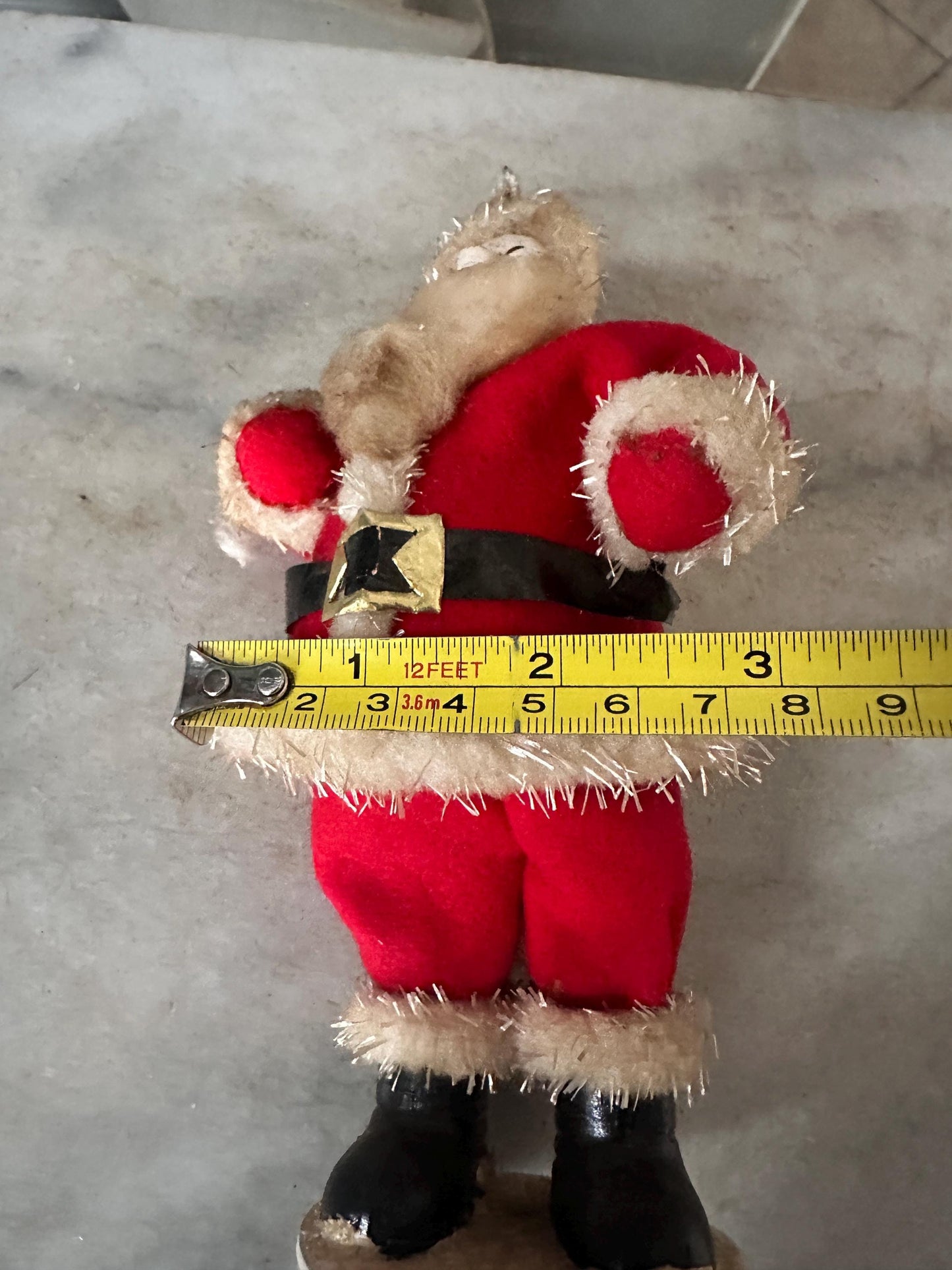 Vintage 1950s Felt Chenille Santa Figurine – Papier-Mâché Face, Mica Glitter, Japan