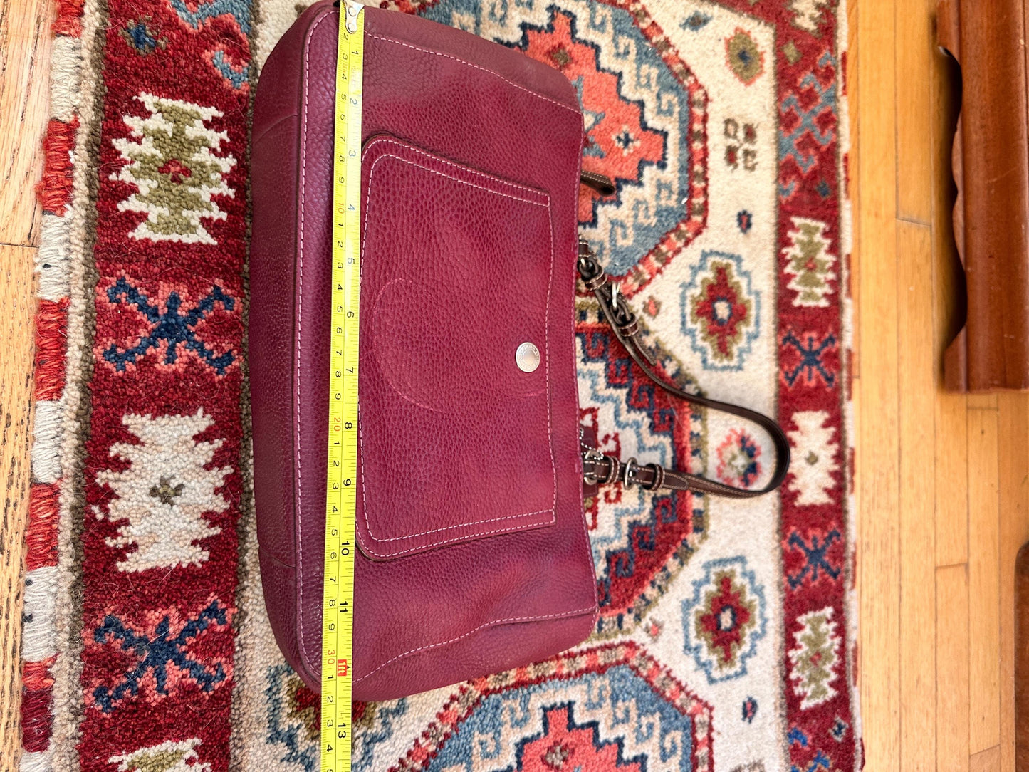 Vintage Chelsea Top Handle Handbag | Burgundy Pebbled Leather Purse | Structured 1980s-1990s Bag