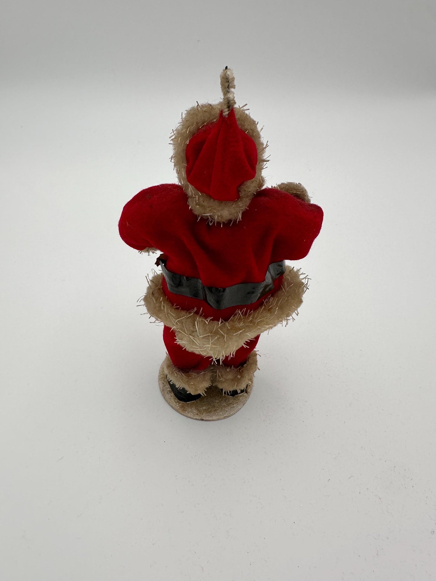 Vintage 1950s Felt Chenille Santa Figurine – Papier-Mâché Face, Mica Glitter, Japan