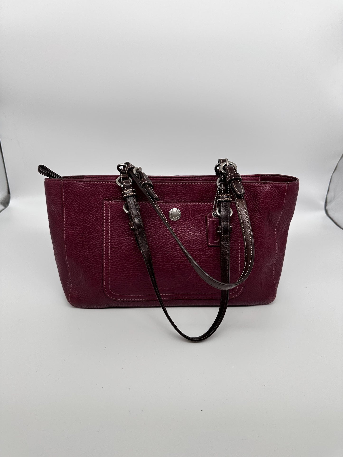 Vintage Chelsea Top Handle Handbag | Burgundy Pebbled Leather Purse | Structured 1980s-1990s Bag