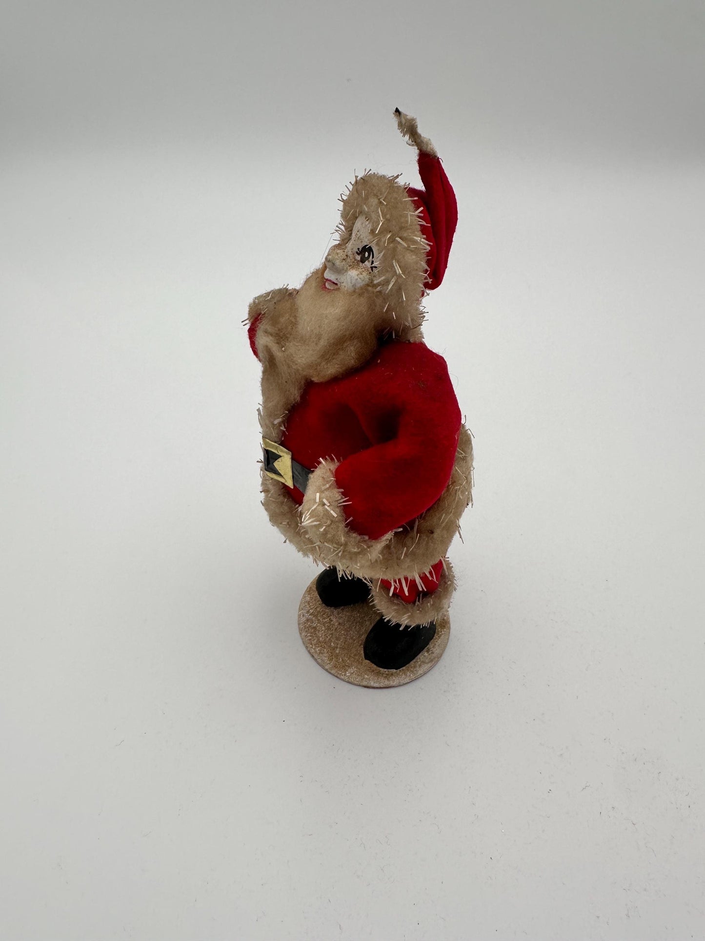 Vintage 1950s Felt Chenille Santa Figurine – Papier-Mâché Face, Mica Glitter, Japan