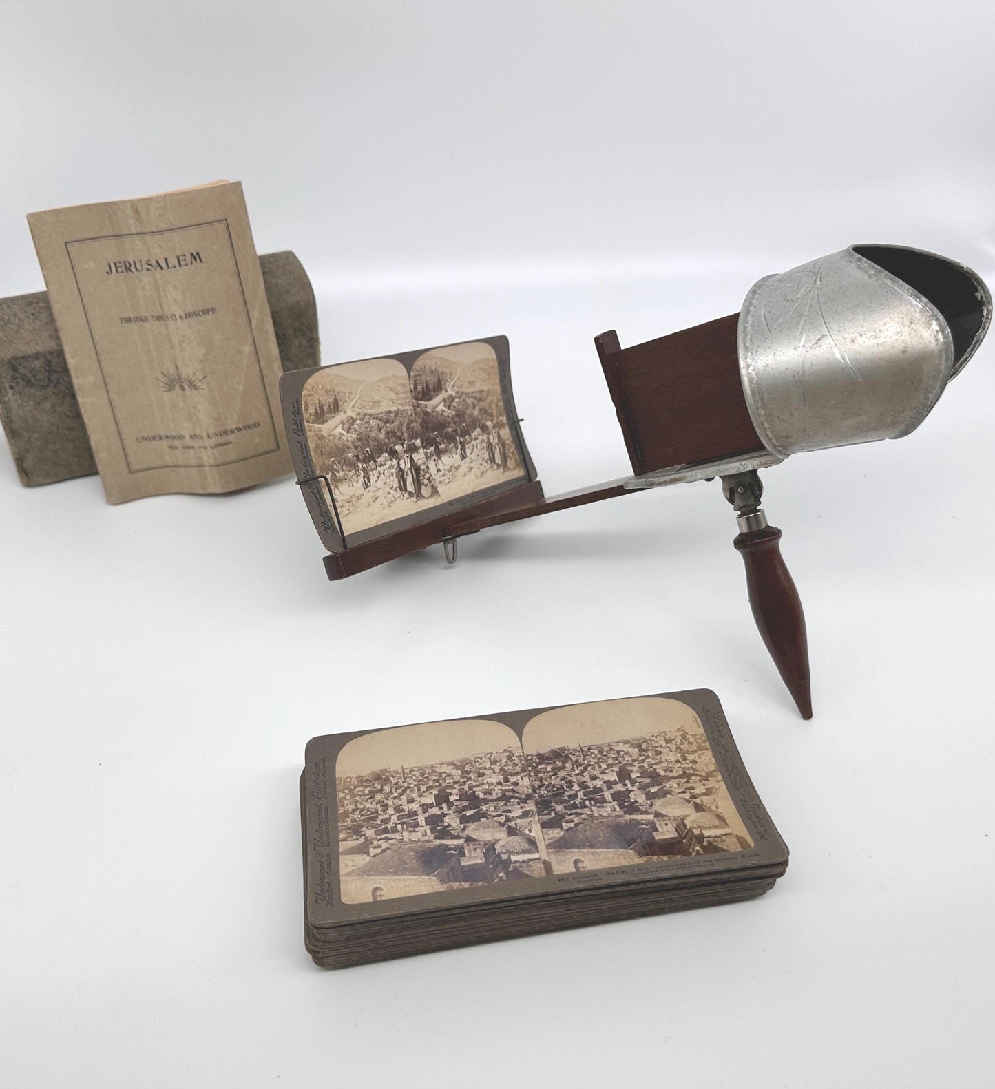 Antique Underwood Stereoscope Viewer with Jerusalem Stereoscope Cards