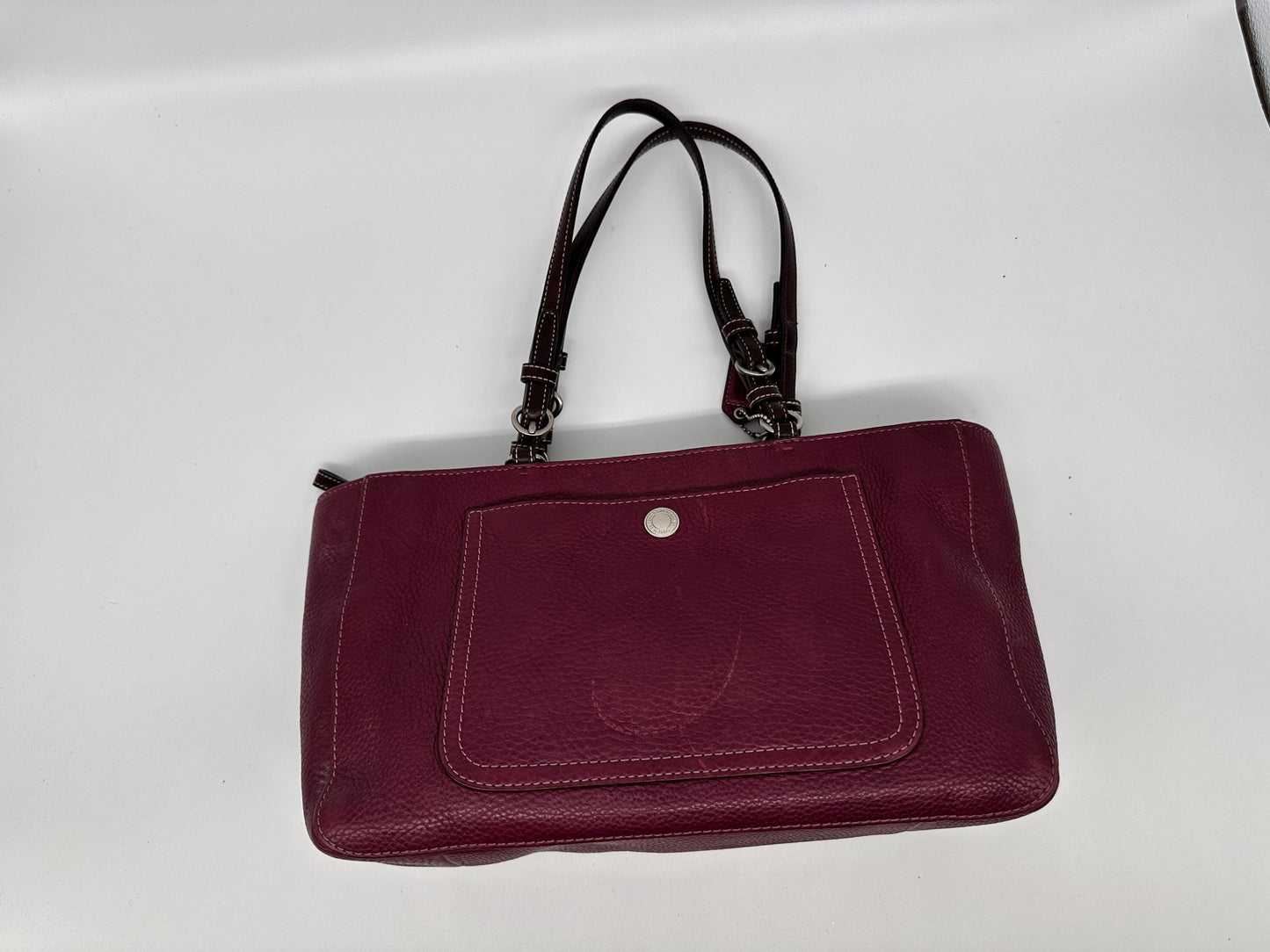 Vintage Chelsea Top Handle Handbag | Burgundy Pebbled Leather Purse | Structured 1980s-1990s Bag