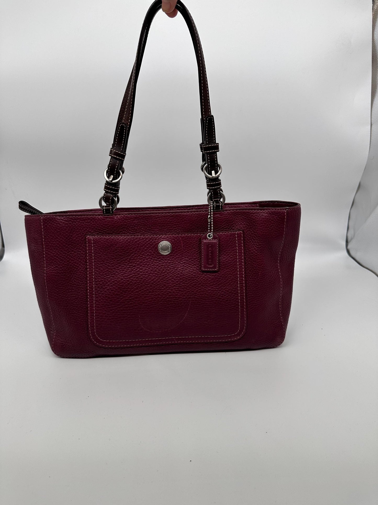 Vintage Chelsea Top Handle Handbag | Burgundy Pebbled Leather Purse | Structured 1980s-1990s Bag