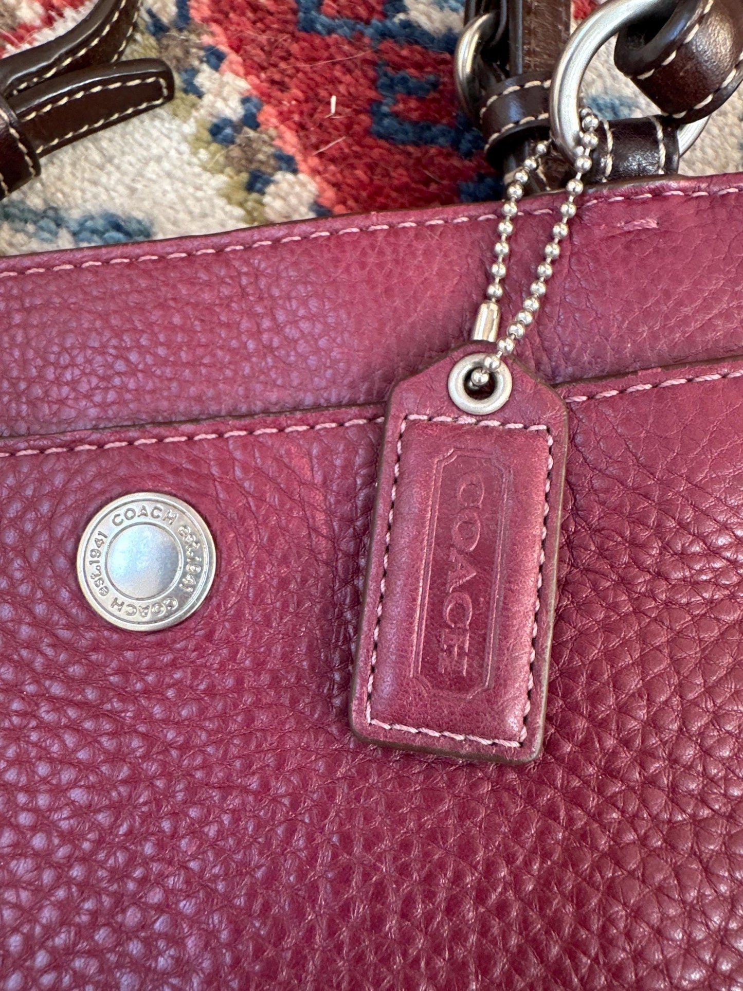 Vintage Chelsea Top Handle Handbag | Burgundy Pebbled Leather Purse | Structured 1980s-1990s Bag