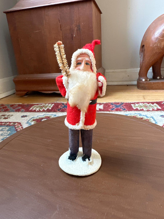 Vintage Pipe Cleaner Santa Figurine 5.5” Antique Felt Coat Japan