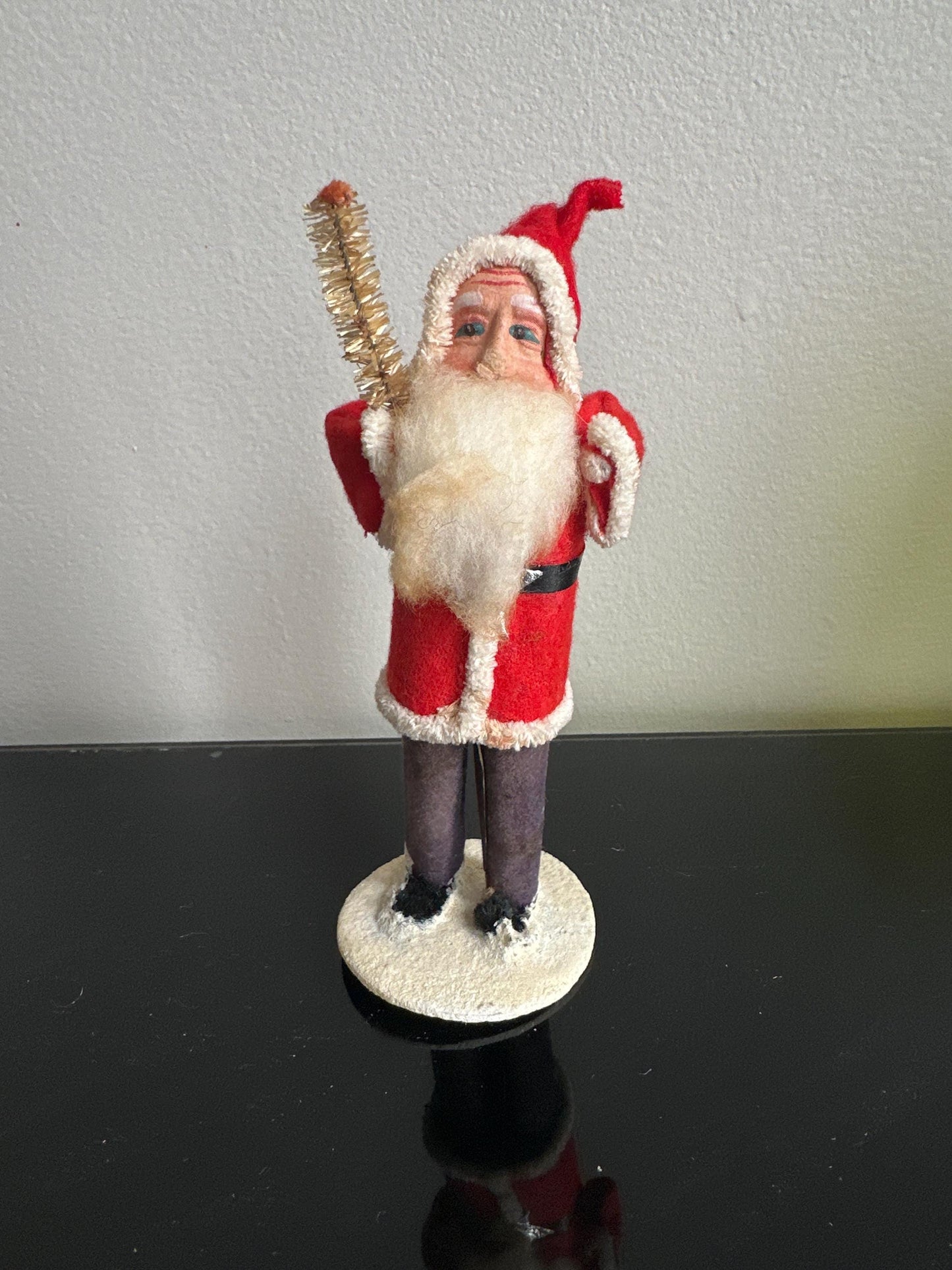 Vintage Pipe Cleaner Santa Figurine 5.5” Antique Felt Coat Japan