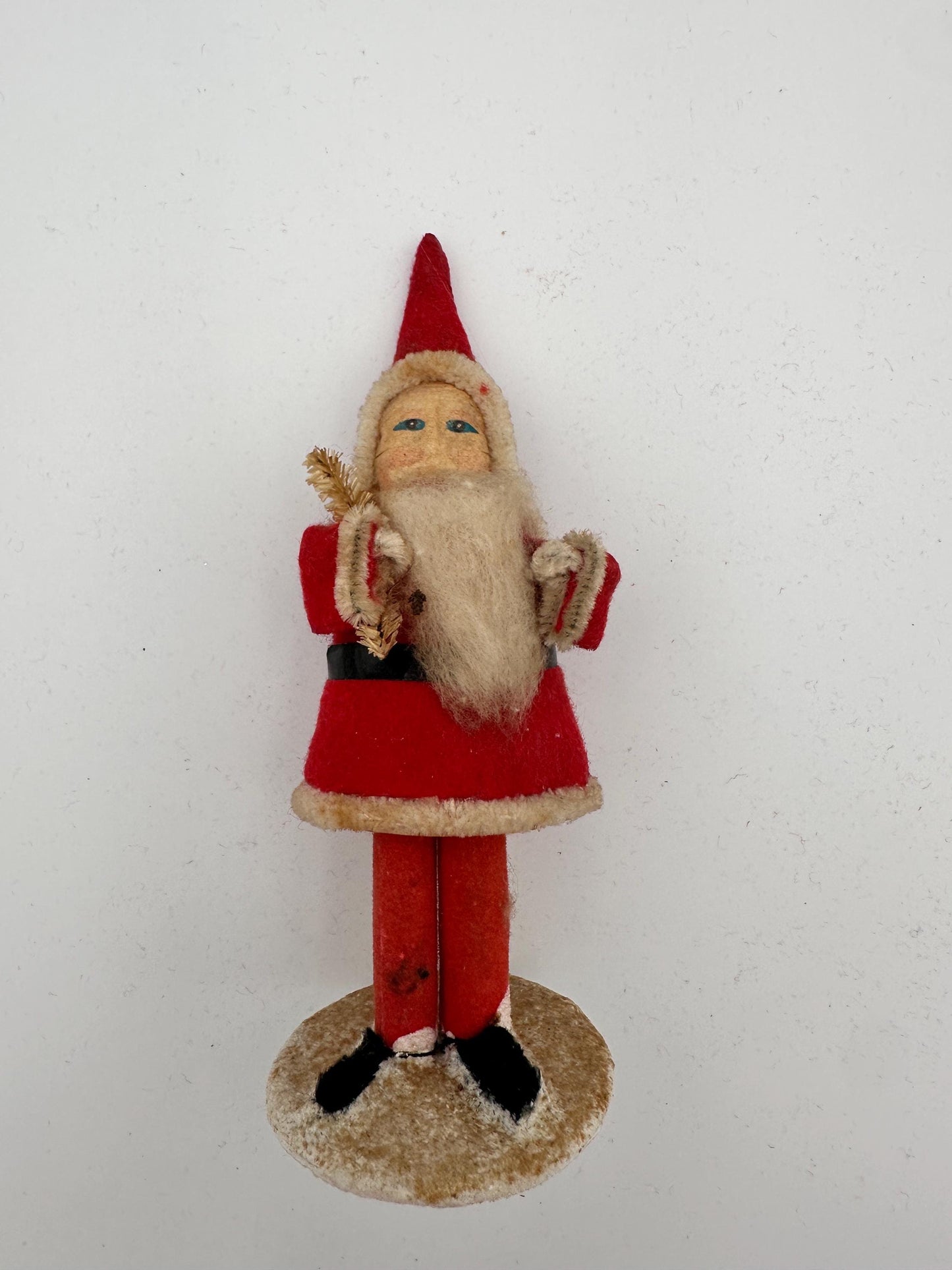 Vintage Pipe Cleaner Santa Figurine 5.5” Antique Felt Coat Japan