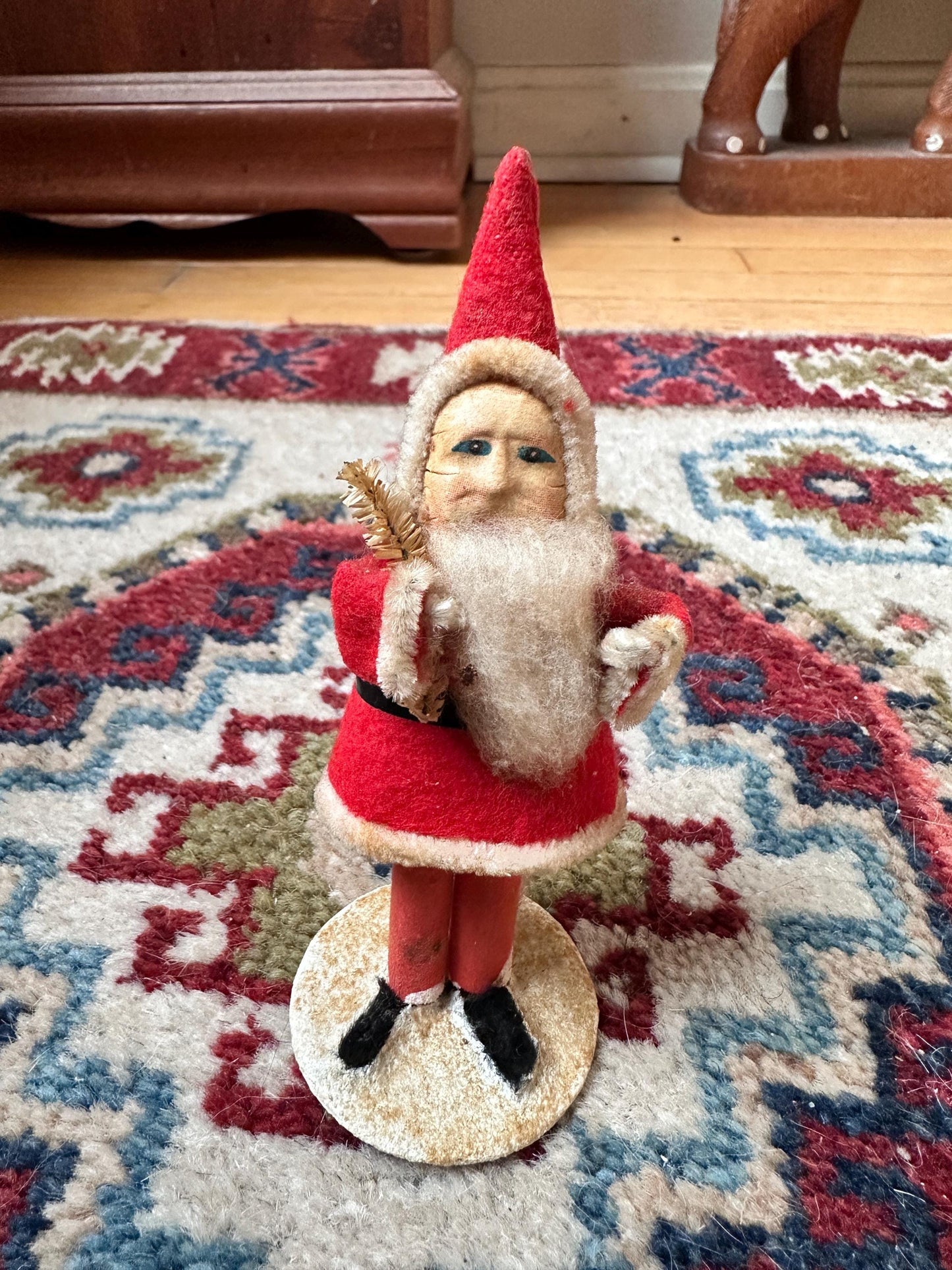 Vintage Pipe Cleaner Santa Figurine 5.5” Antique Felt Coat Japan