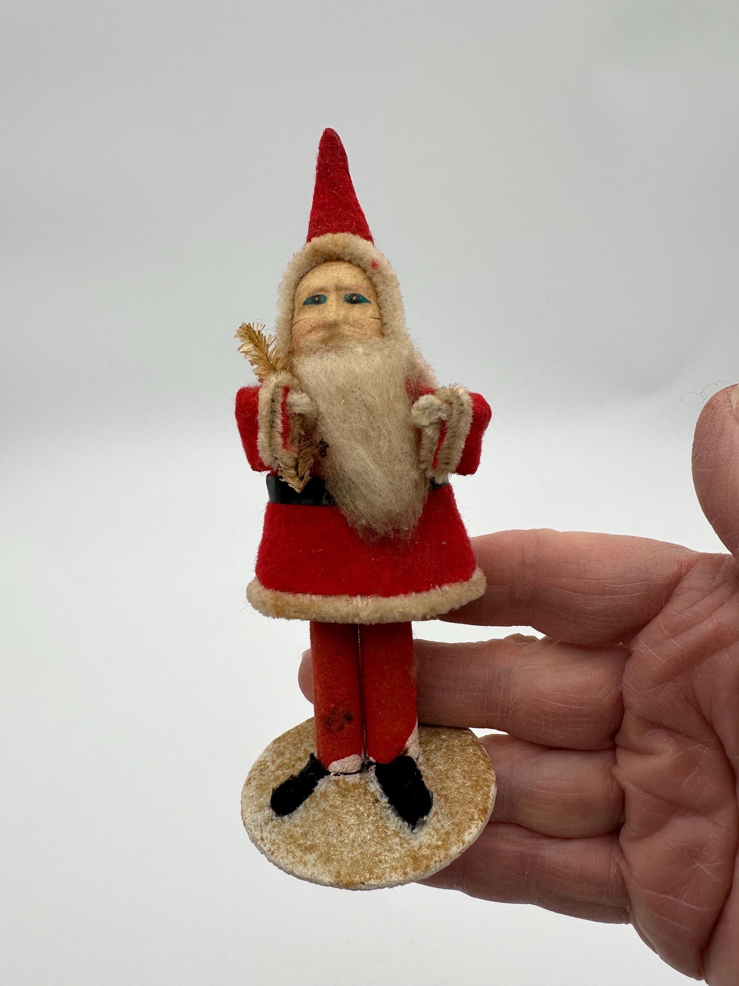 Vintage Pipe Cleaner Santa Figurine 5.5” Antique Felt Coat Japan