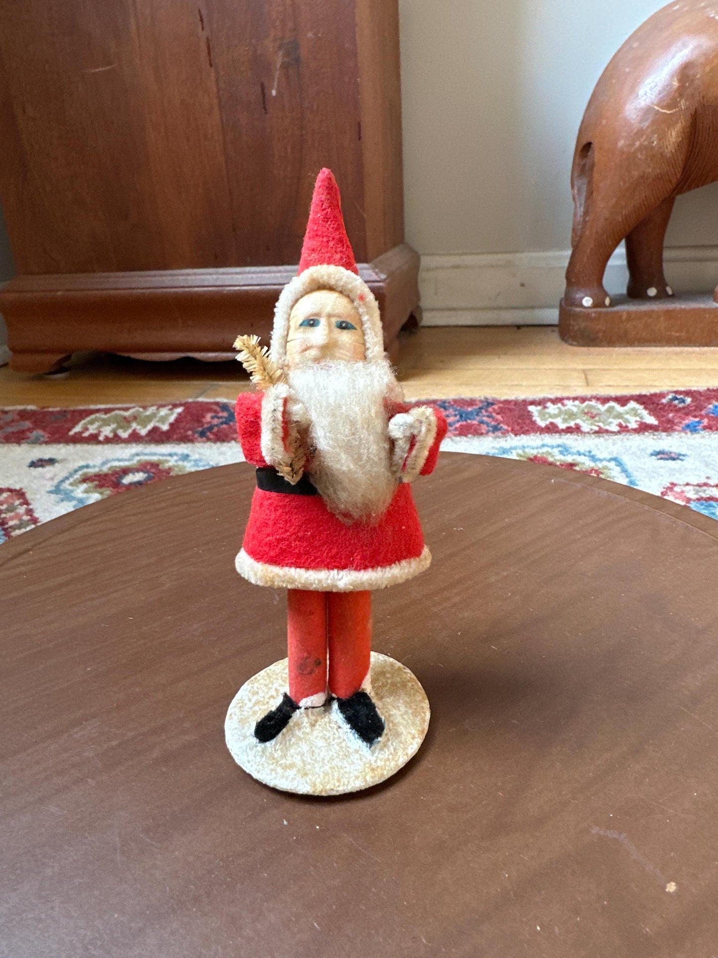 Vintage Pipe Cleaner Santa Figurine 5.5” Antique Felt Coat Japan