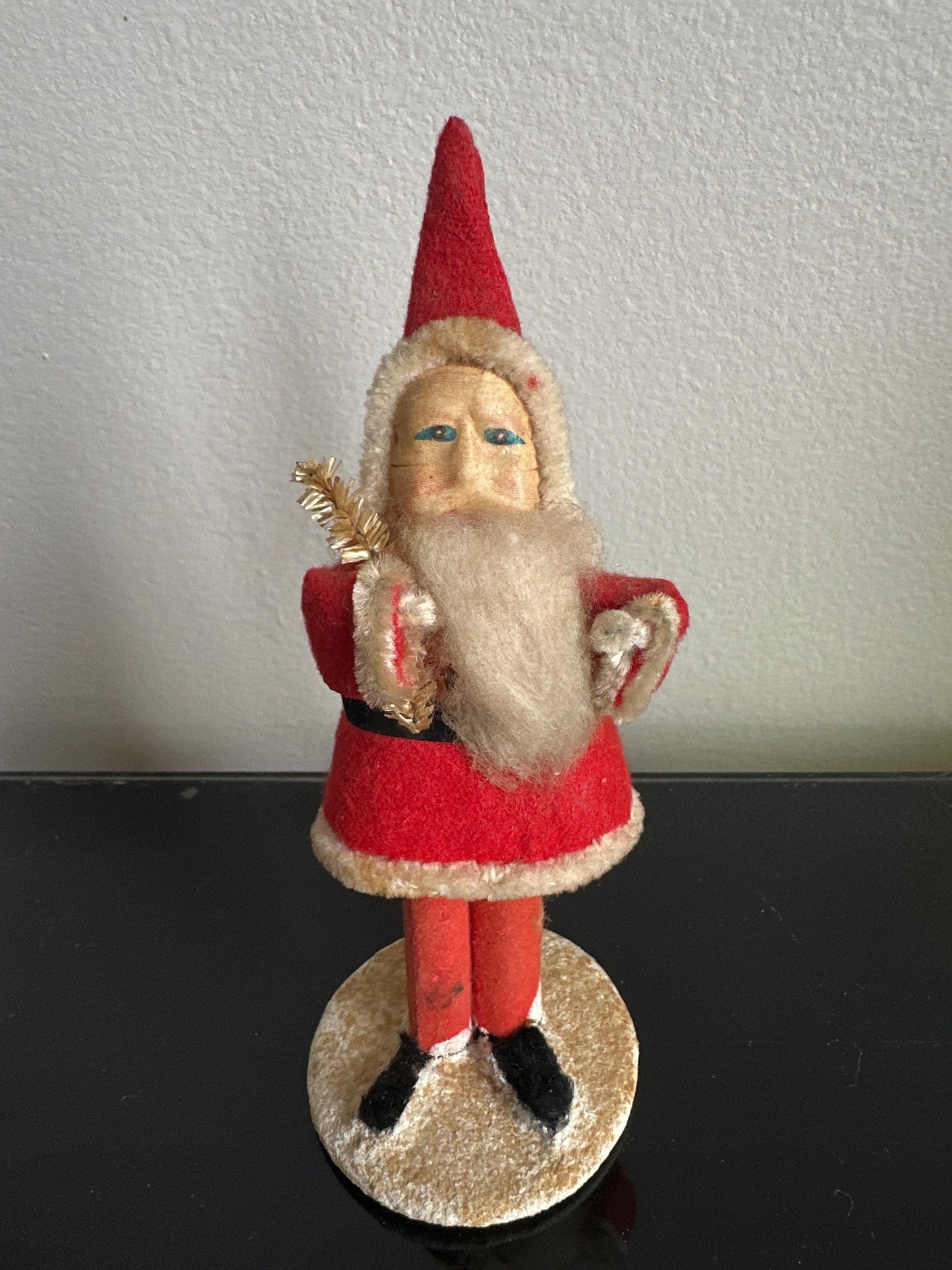 Vintage Pipe Cleaner Santa Figurine 5.5” Antique Felt Coat Japan