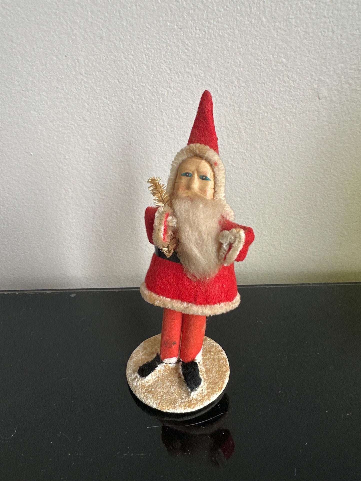 Vintage Pipe Cleaner Santa Figurine 5.5” Antique Felt Coat Japan