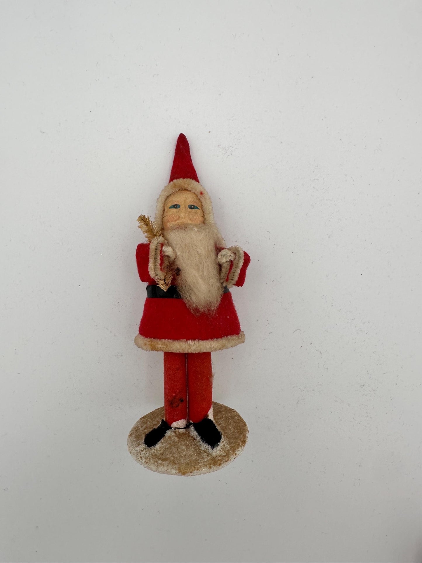 Vintage Pipe Cleaner Santa Figurine 5.5” Antique Felt Coat Japan