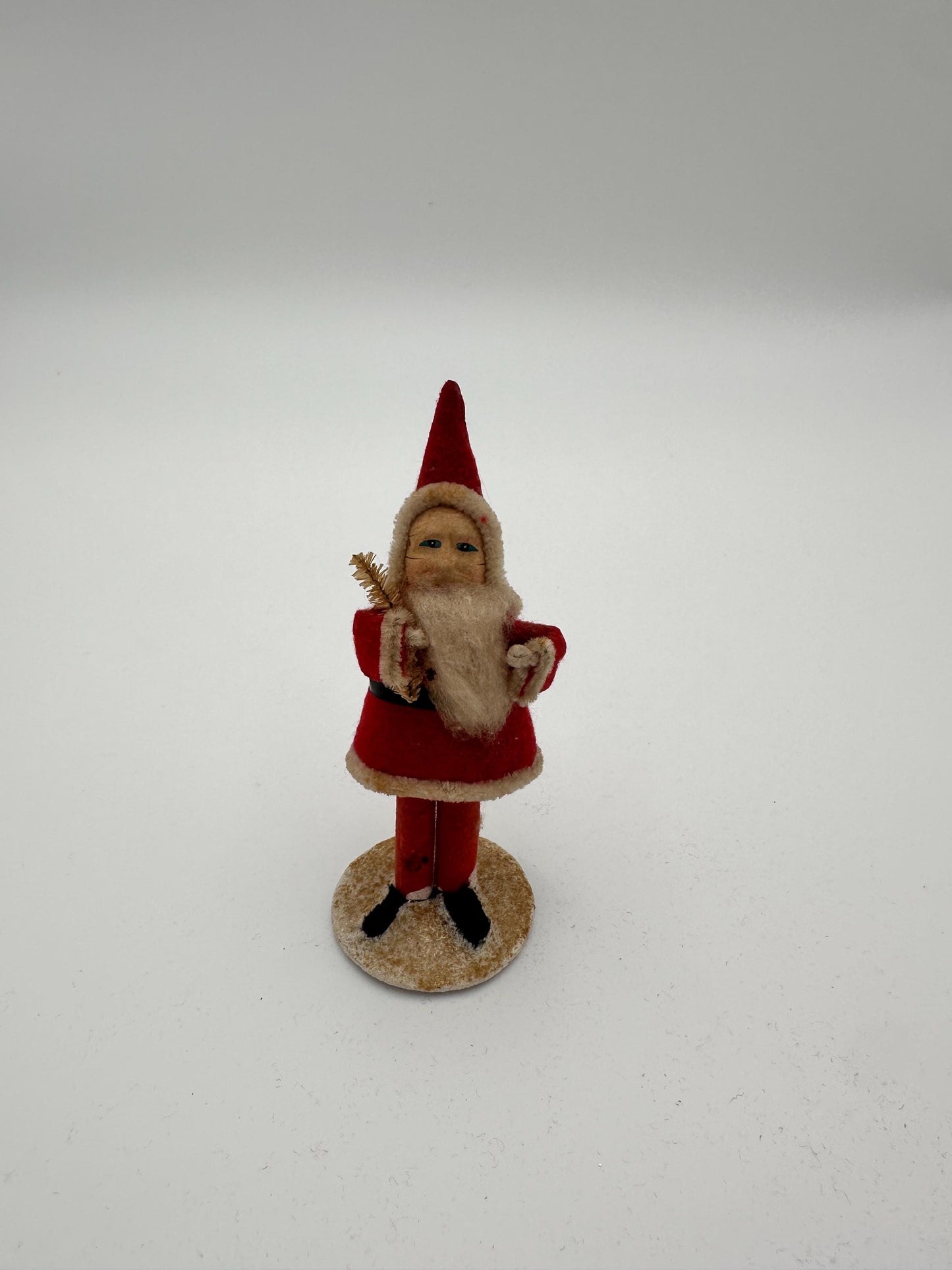 Vintage Pipe Cleaner Santa Figurine 5.5” Antique Felt Coat Japan