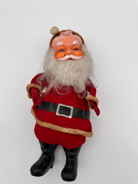 Vintage 1950s Poseable Rubber Face Santa Claus Doll, Made in Japan, Blue Eyes