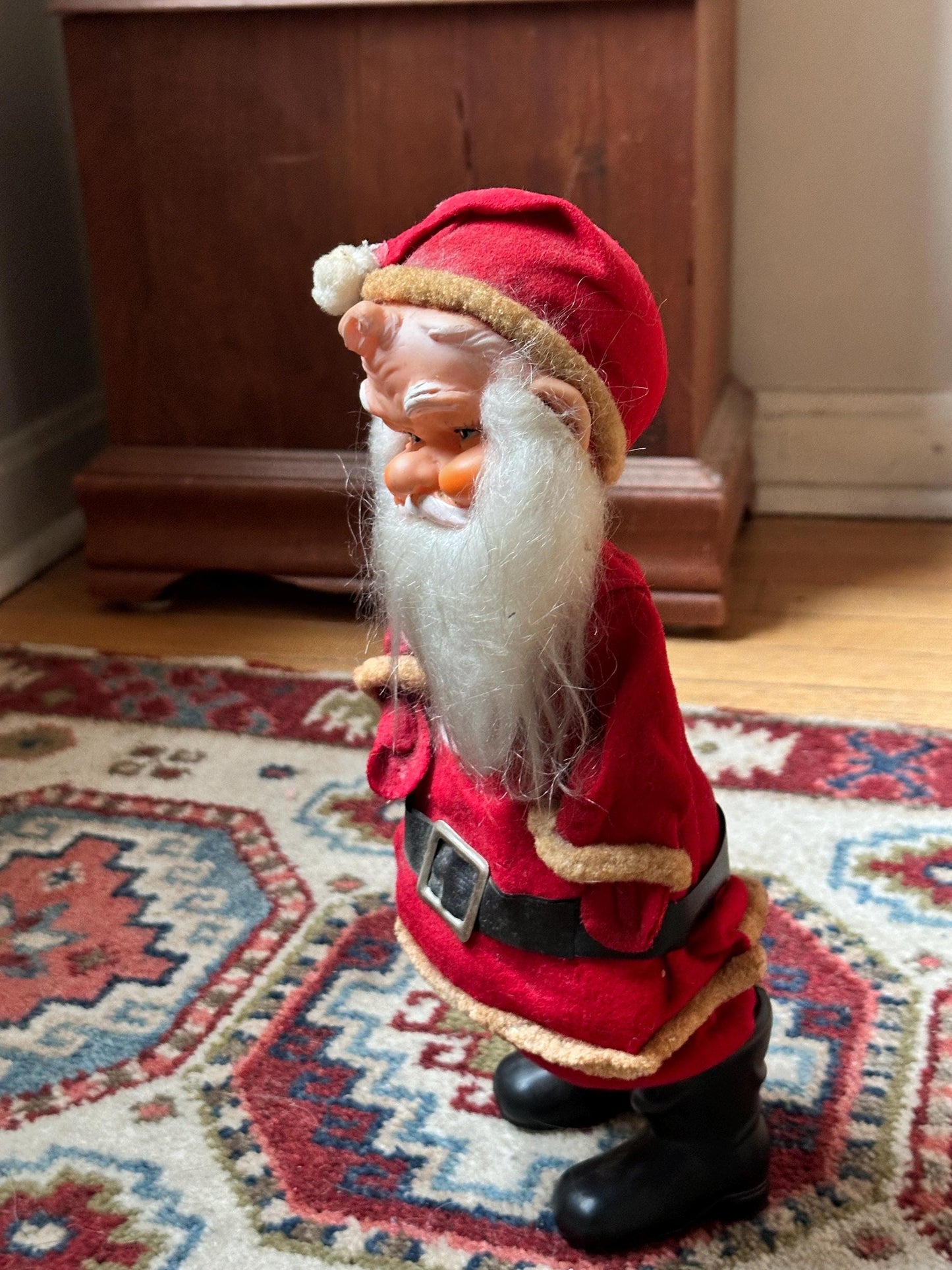 Vintage 1950s Poseable Rubber Face Santa Claus Doll, Made in Japan, Blue Eyes