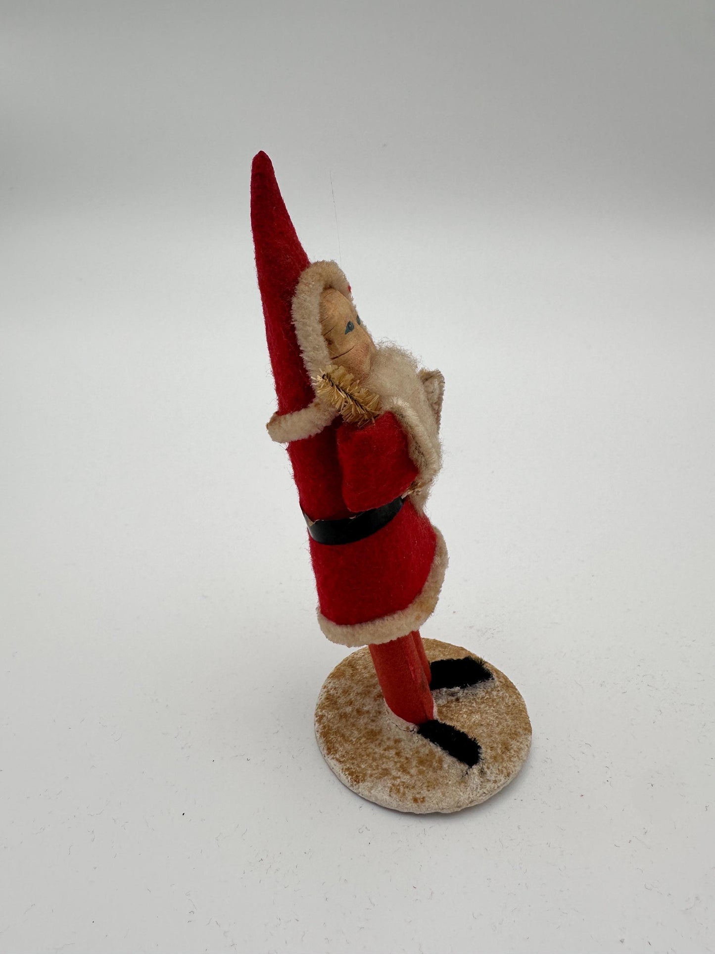 Vintage Pipe Cleaner Santa Figurine 5.5” Antique Felt Coat Japan