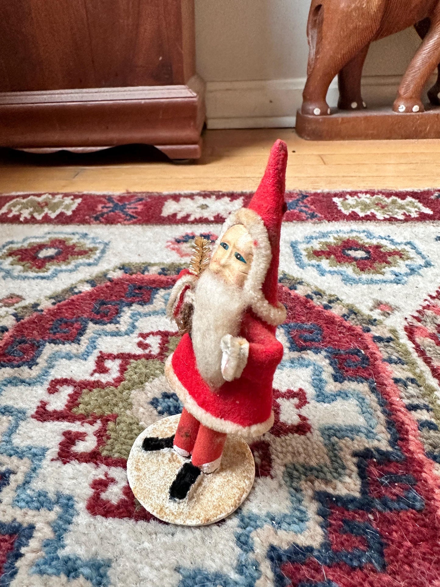 Vintage Pipe Cleaner Santa Figurine 5.5” Antique Felt Coat Japan