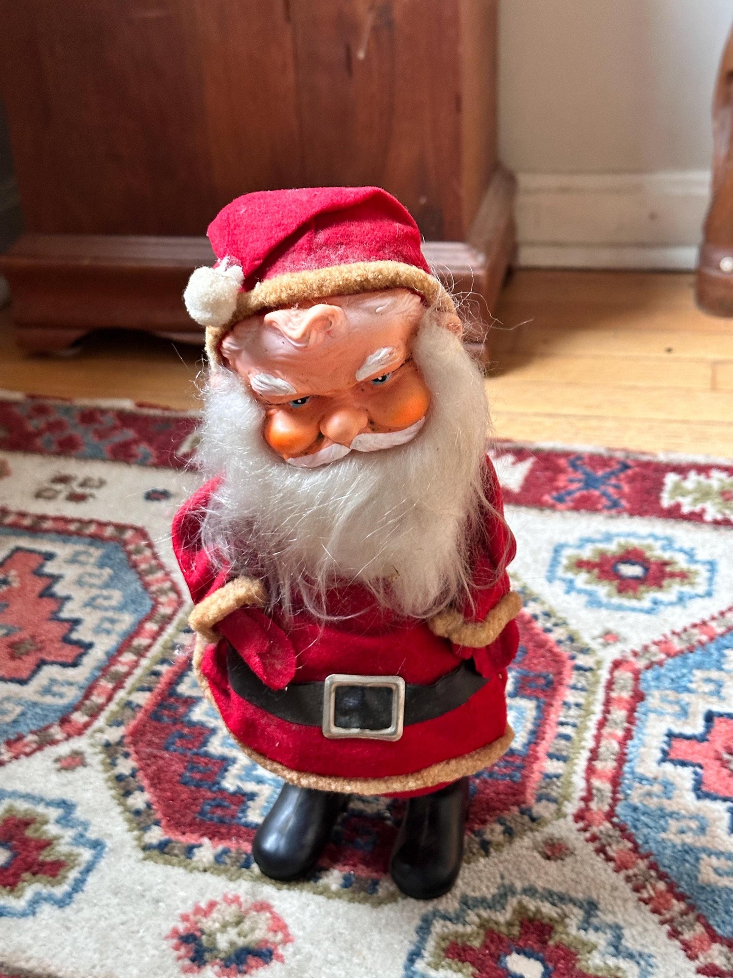 Vintage 1950s Poseable Rubber Face Santa Claus Doll, Made in Japan, Blue Eyes