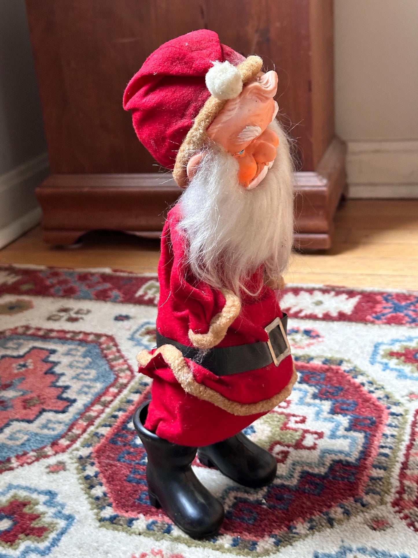 Vintage 1950s Poseable Rubber Face Santa Claus Doll, Made in Japan, Blue Eyes