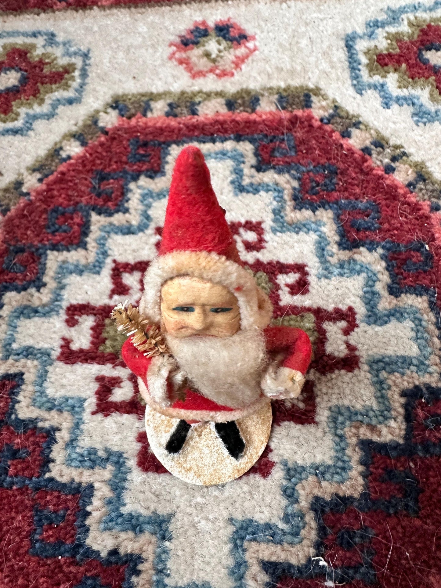 Vintage Pipe Cleaner Santa Figurine 5.5” Antique Felt Coat Japan
