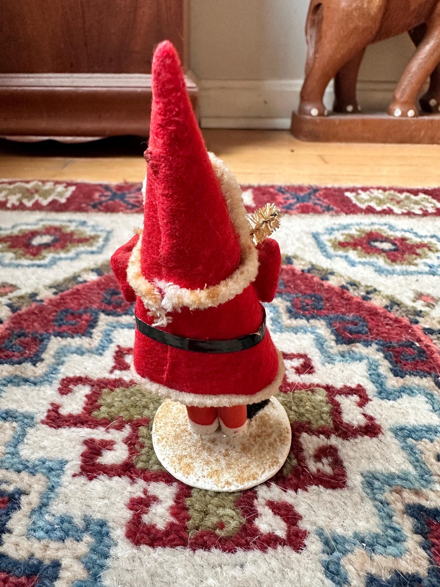 Vintage Pipe Cleaner Santa Figurine 5.5” Antique Felt Coat Japan