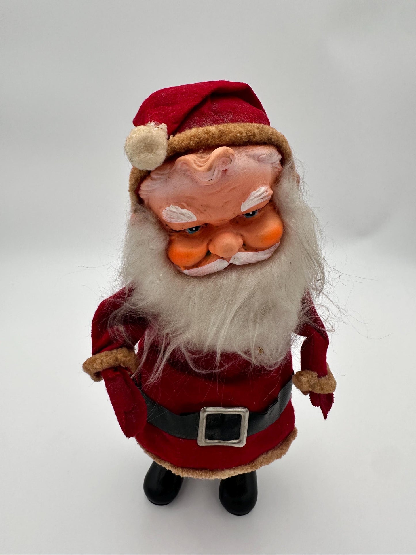 Vintage 1950s Poseable Rubber Face Santa Claus Doll, Made in Japan, Blue Eyes