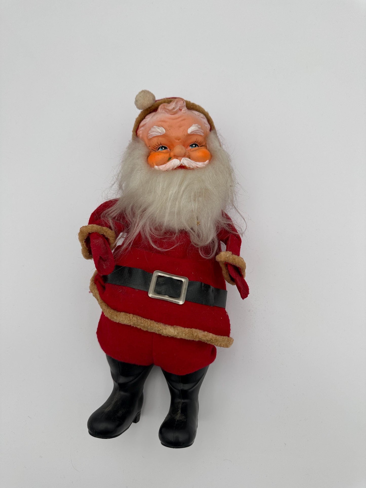 Vintage 1950s Poseable Rubber Face Santa Claus Doll, Made in Japan, Blue Eyes