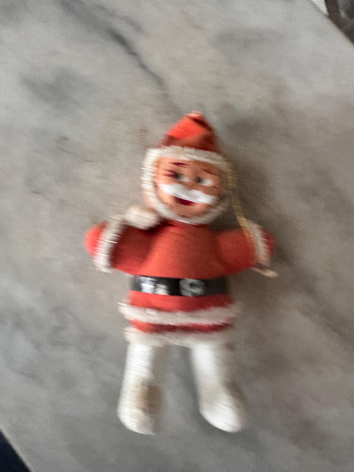1950s Flocked Santa Ornament, Papier-Mâché Face, Mica Glitter Boots
