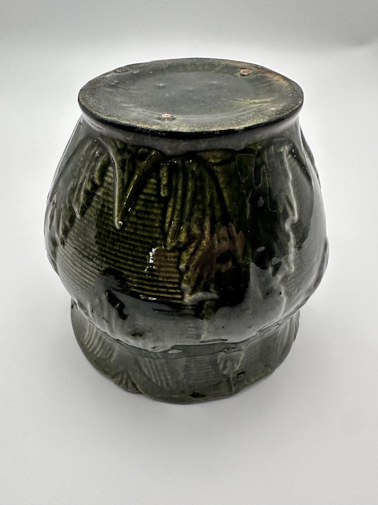 Antique Brush McCoy Majolica Jardiniere Planter – Green Leaf Scroll Pottery (No. 916)