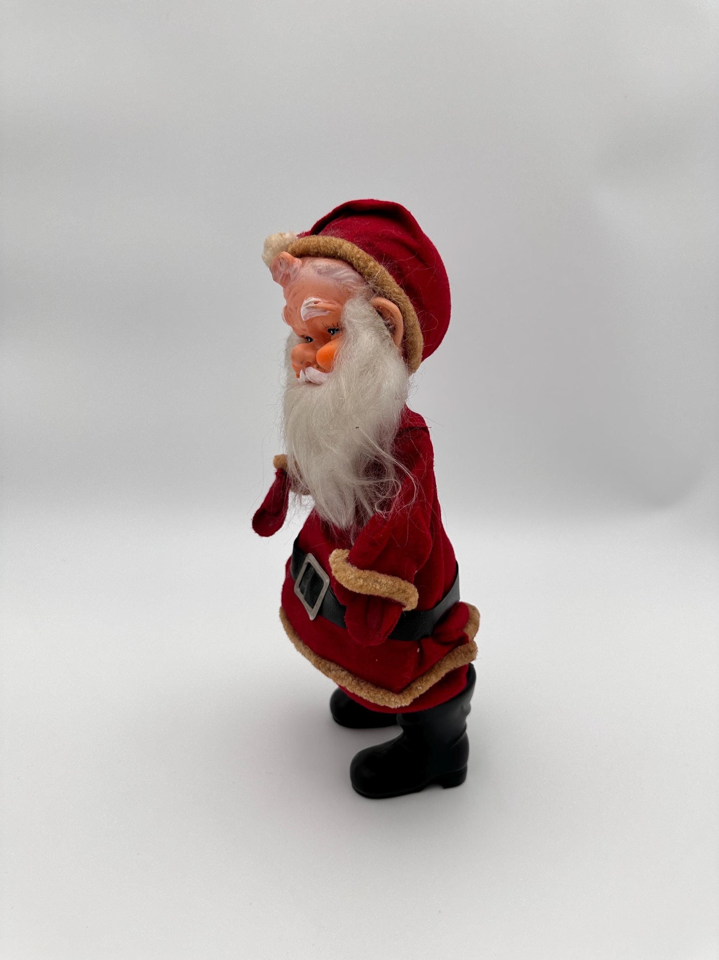 Vintage 1950s Poseable Rubber Face Santa Claus Doll, Made in Japan, Blue Eyes